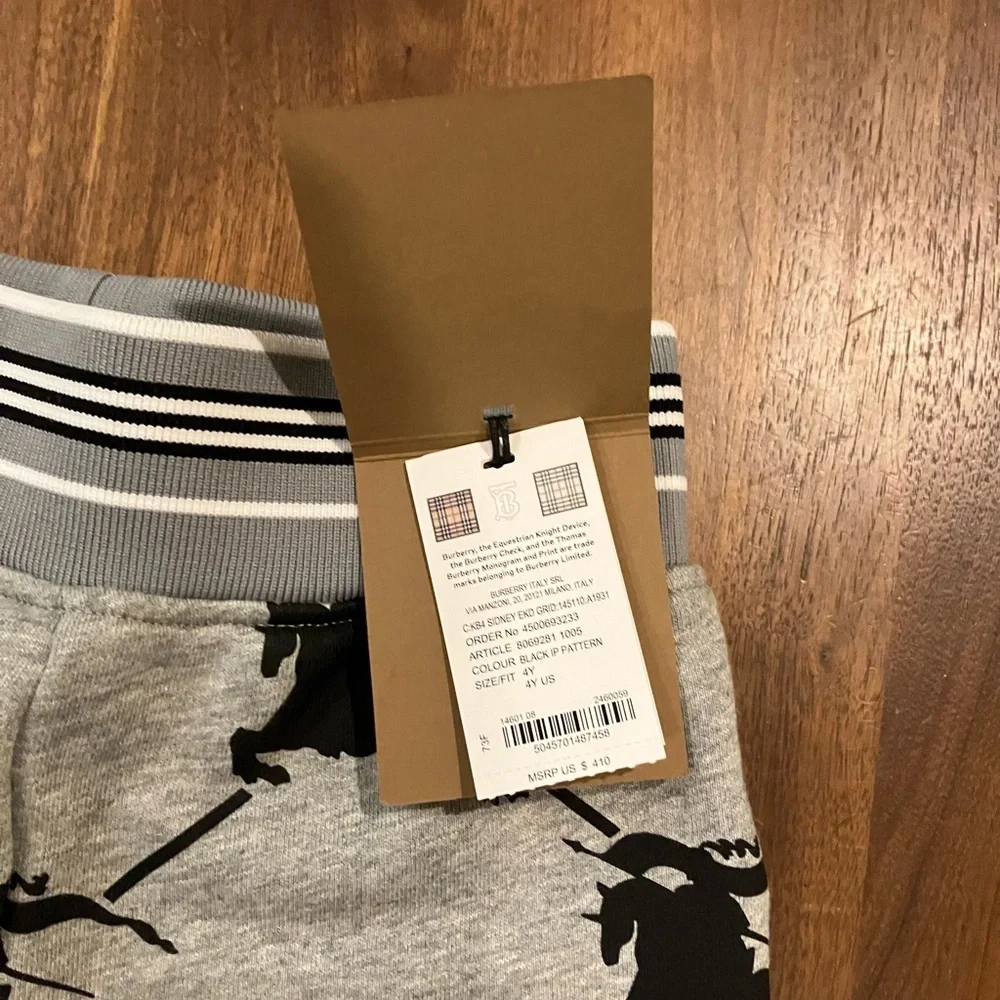 NEW! BURBERRY Boy's Sidney Equestrian Knight Printed Sweatpants - Picture 6 of 11